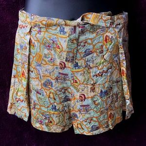 Nicole Miller, vintage Wild West shorts, map, silk lounge/party, L